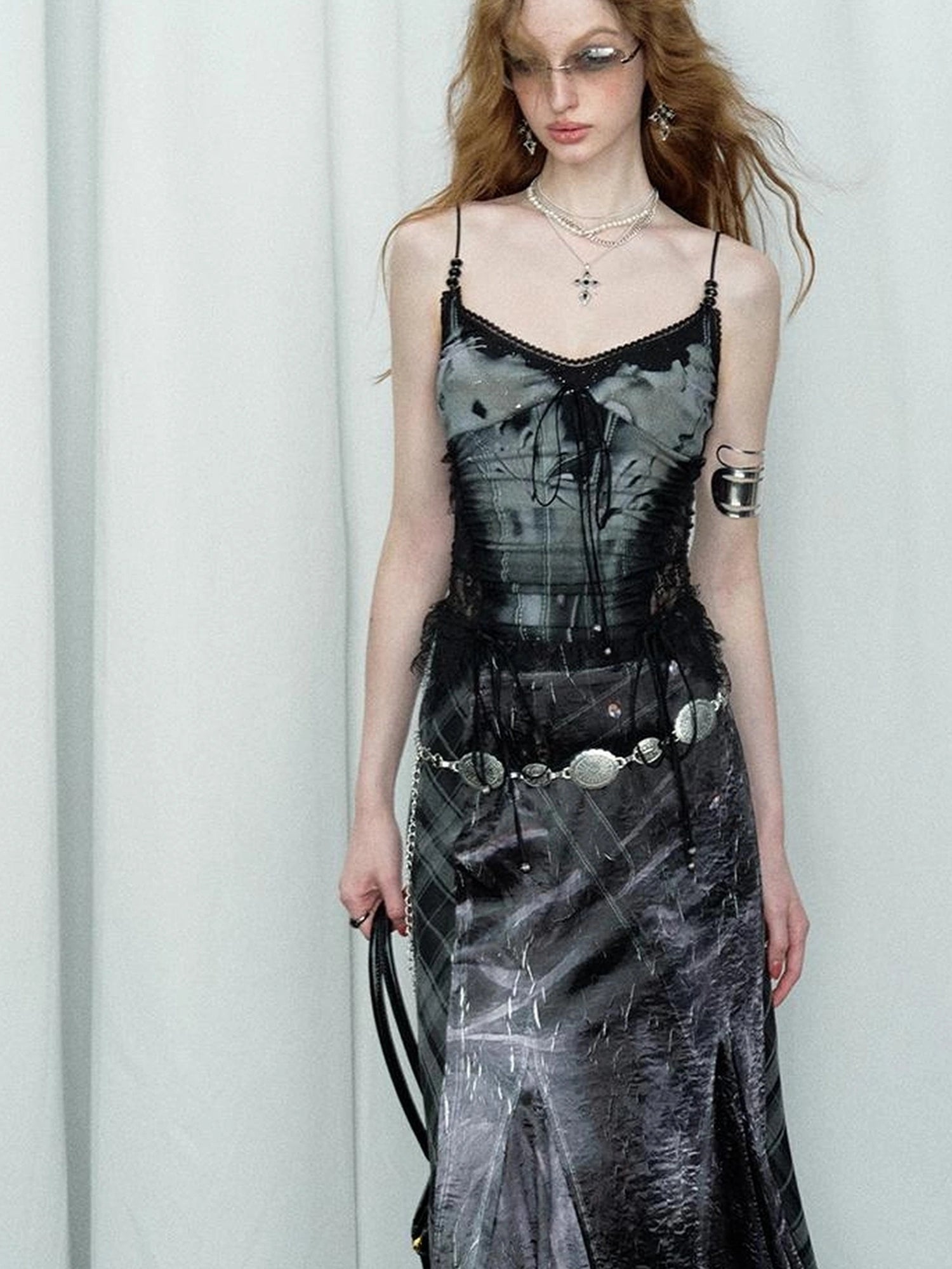 Mint Mambo Lace Trimmed Print Camisole With Beaded Details