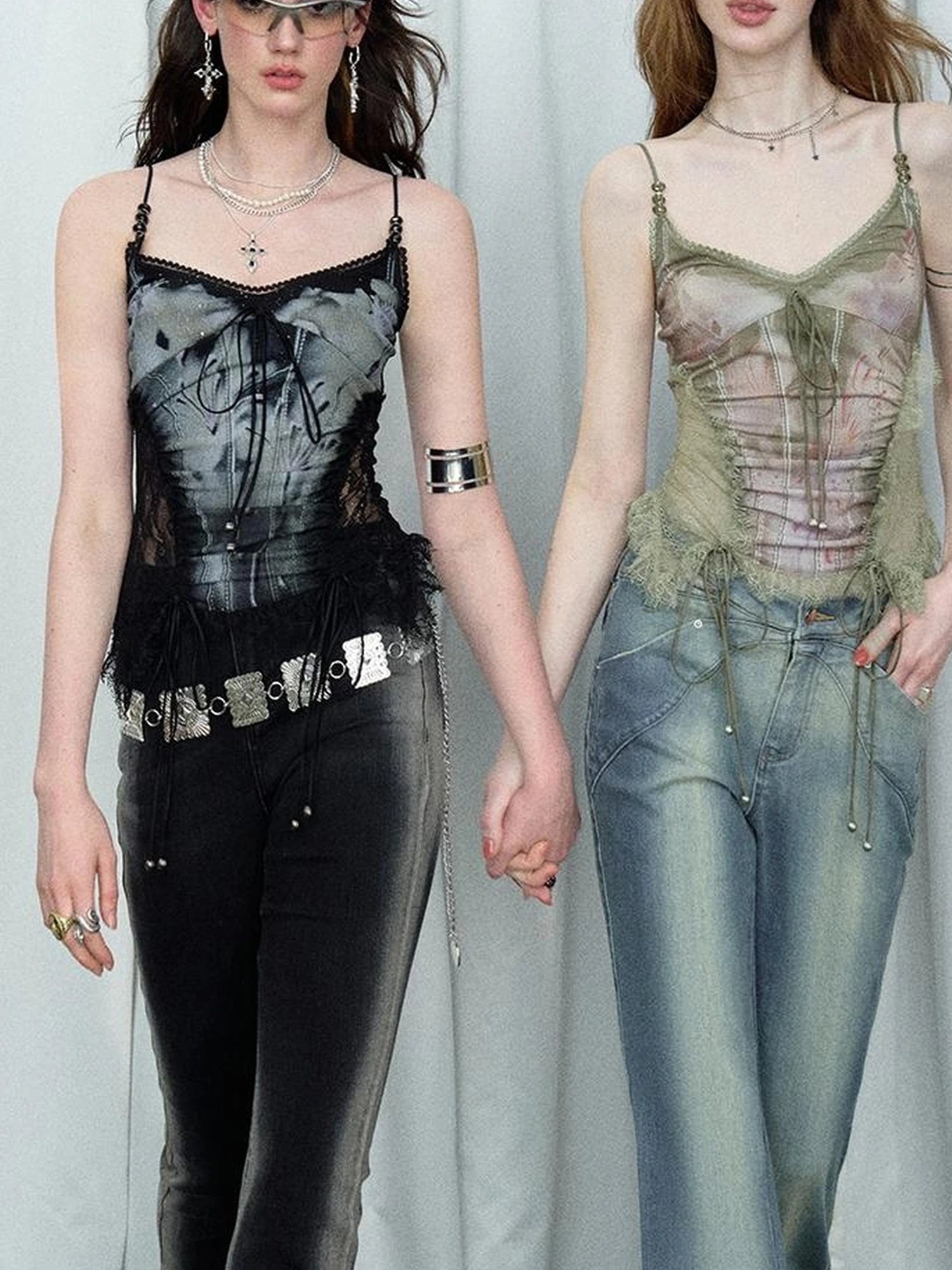 Mint Mambo Lace Trimmed Print Camisole With Beaded Details