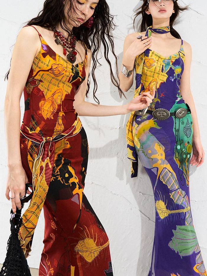 OfAkiva Mondrian Colorblock Hand Painted Print Women&