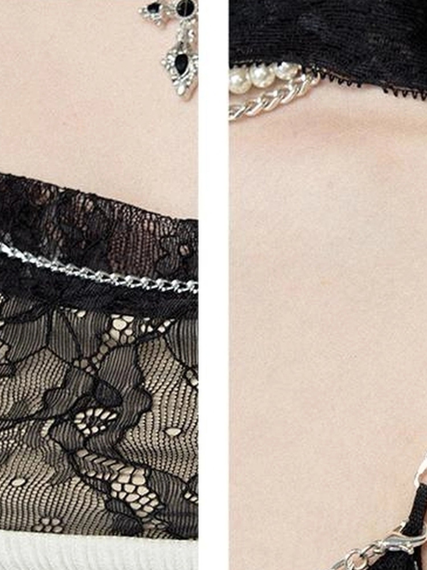 OfAkiva Moonlit Sculpture Lace Crystal Drop Neck V-neck Dress