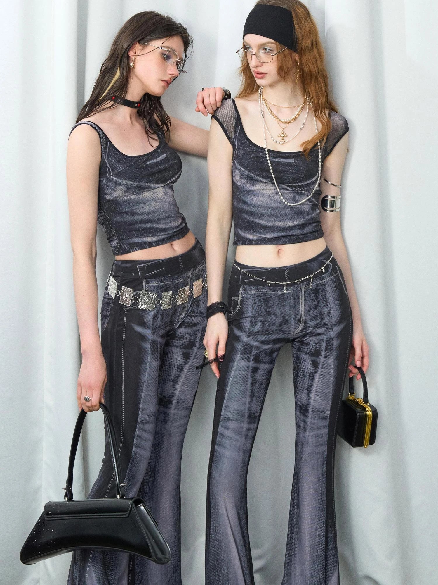 OfAkiva Multilayer Control Denim Print Ice Cool Mesh Set