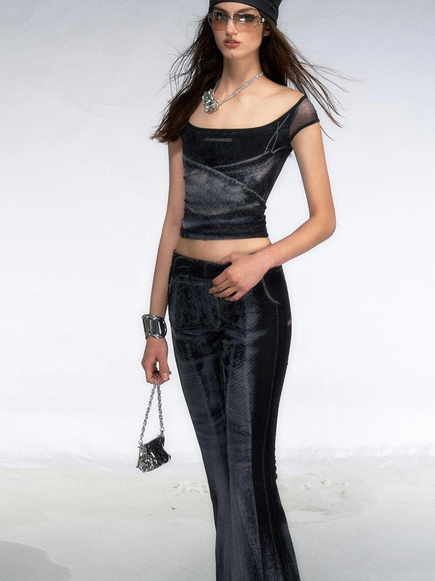 OfAkiva Multilayer Control Denim Print Ice Cool Mesh Set