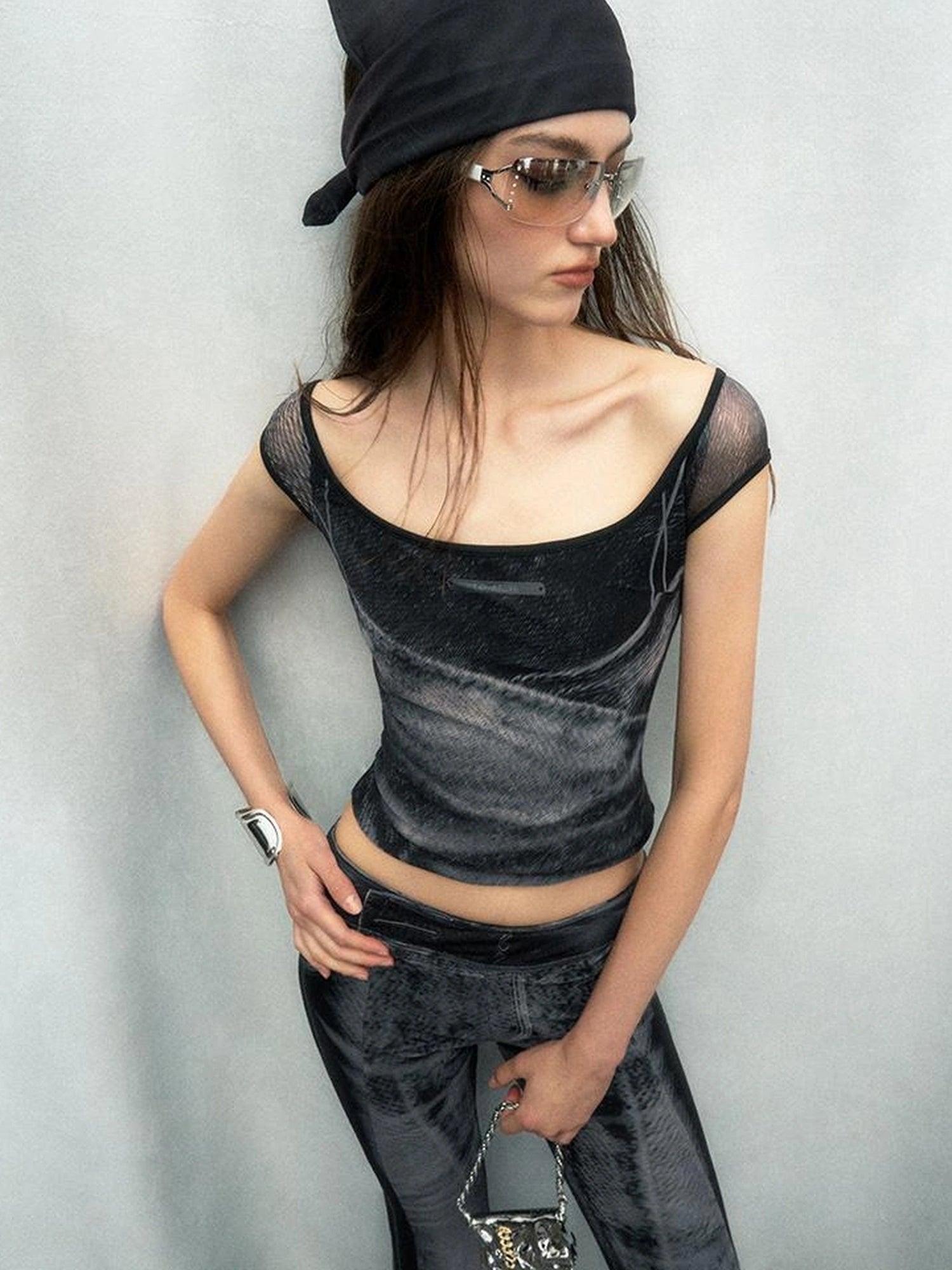 OfAkiva Multilayer Control Denim Print Ice Cool Mesh Set