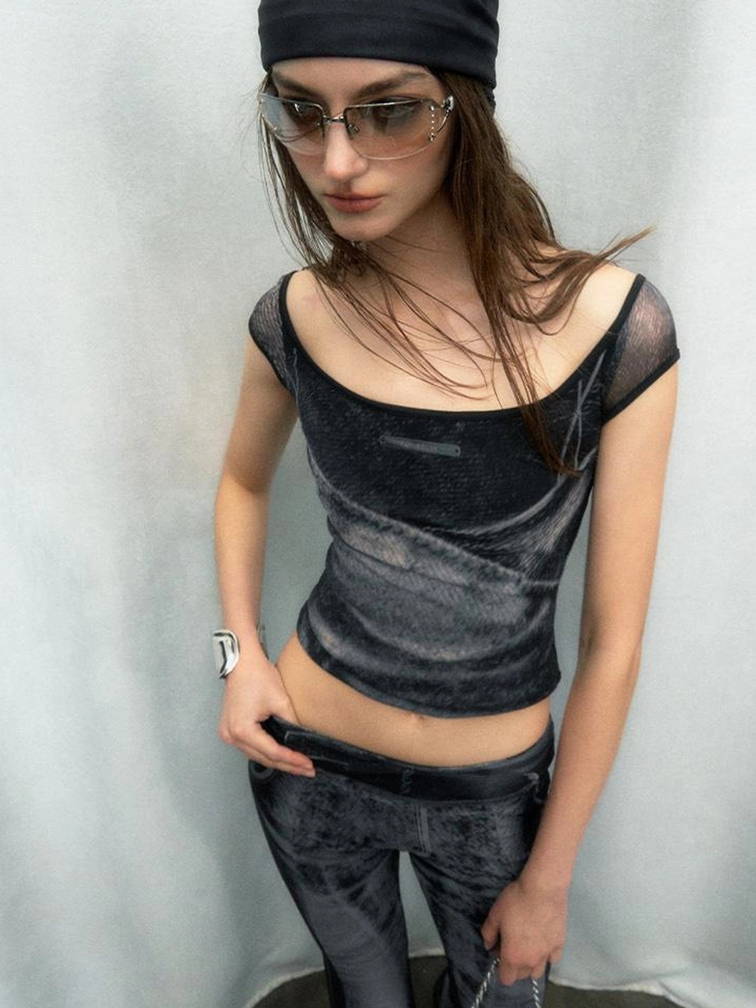 OfAkiva Multilayer Control Denim Print Ice Cool Mesh Set