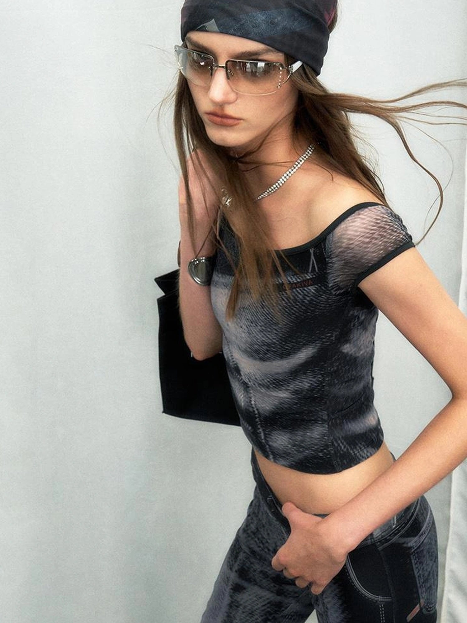 OfAkiva Multilayer Control Denim Print Ice Cool Mesh Set