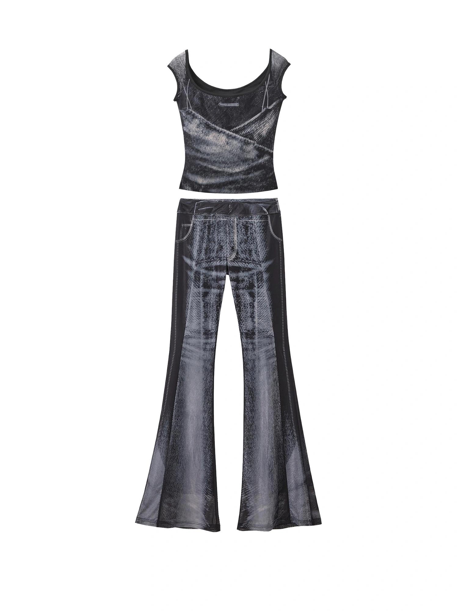 OfAkiva Multilayer Control Denim Print Ice Cool Mesh Set