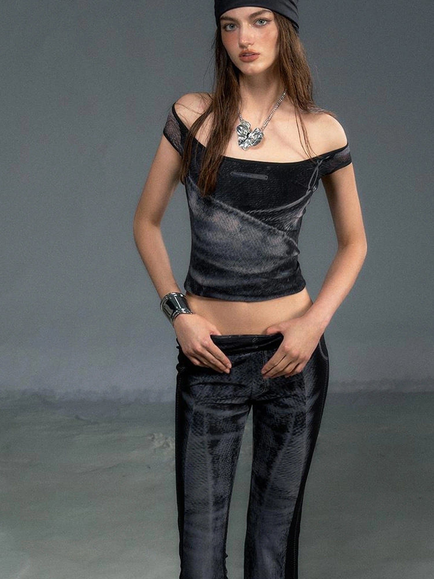 OfAkiva Multilayer Control Denim Print Ice Cool Mesh Set