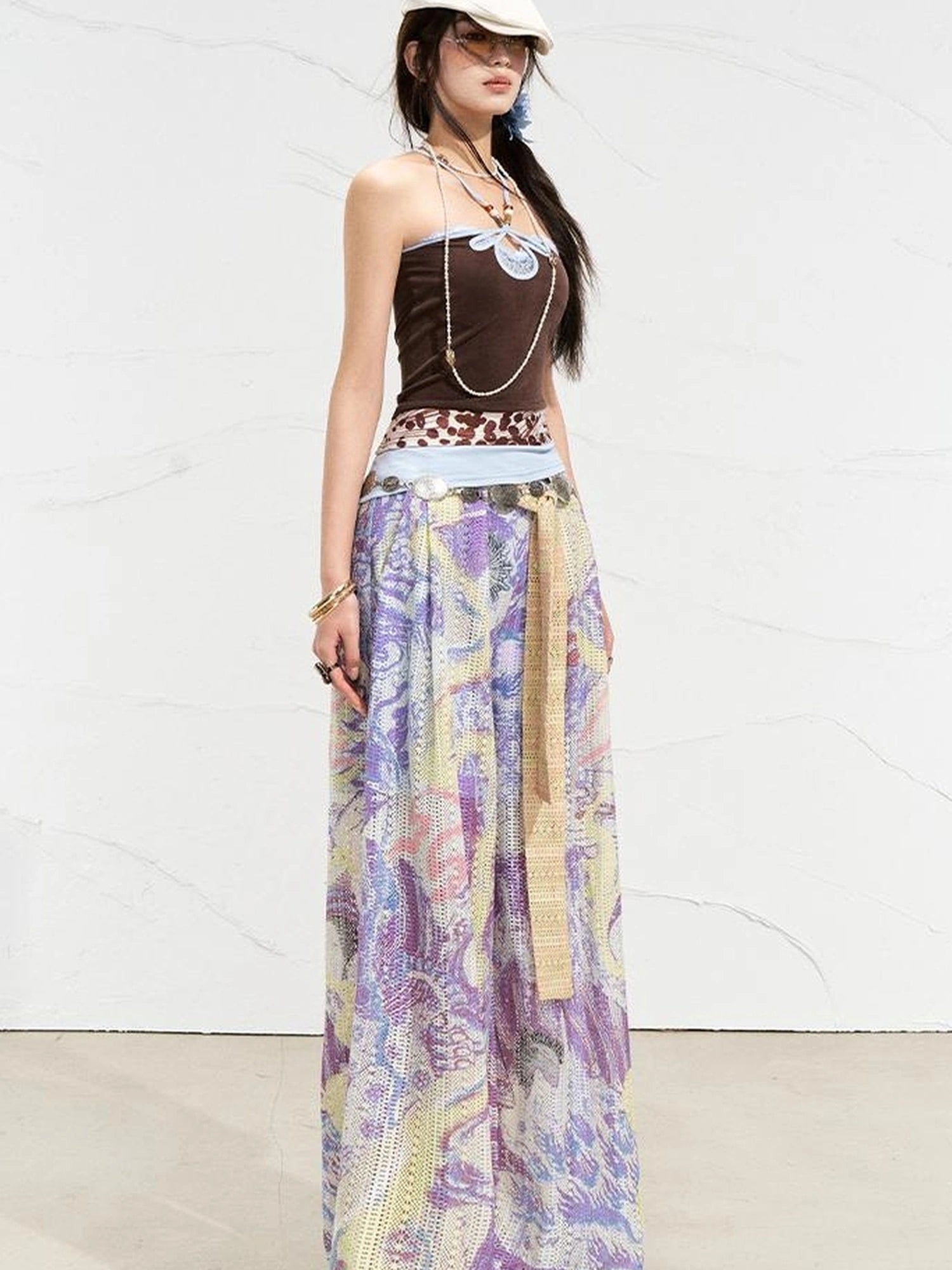 OfAkiva Mystic Forest Sheer Print Wide Leg Pants