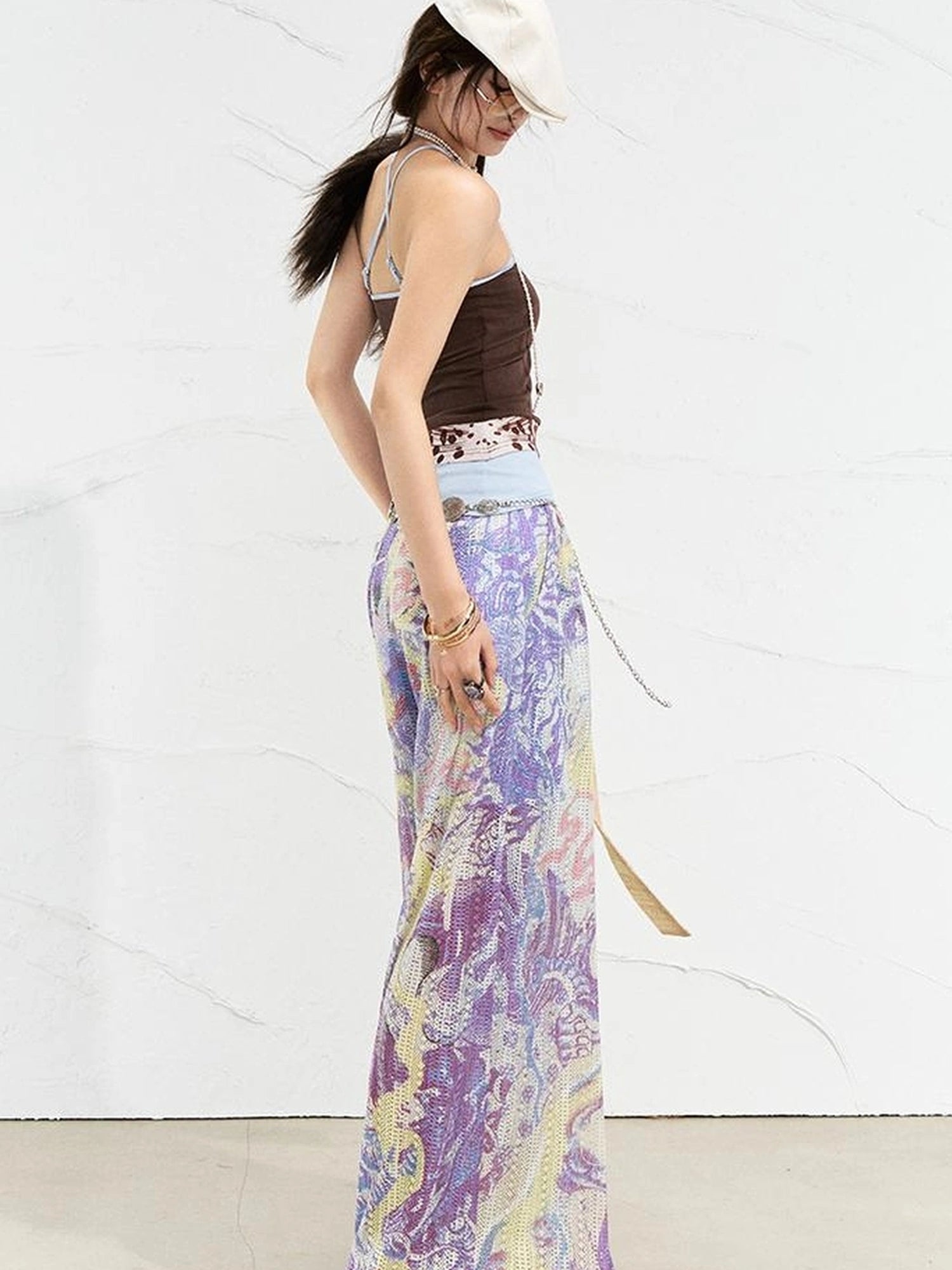 OfAkiva Mystic Forest Sheer Print Wide Leg Pants