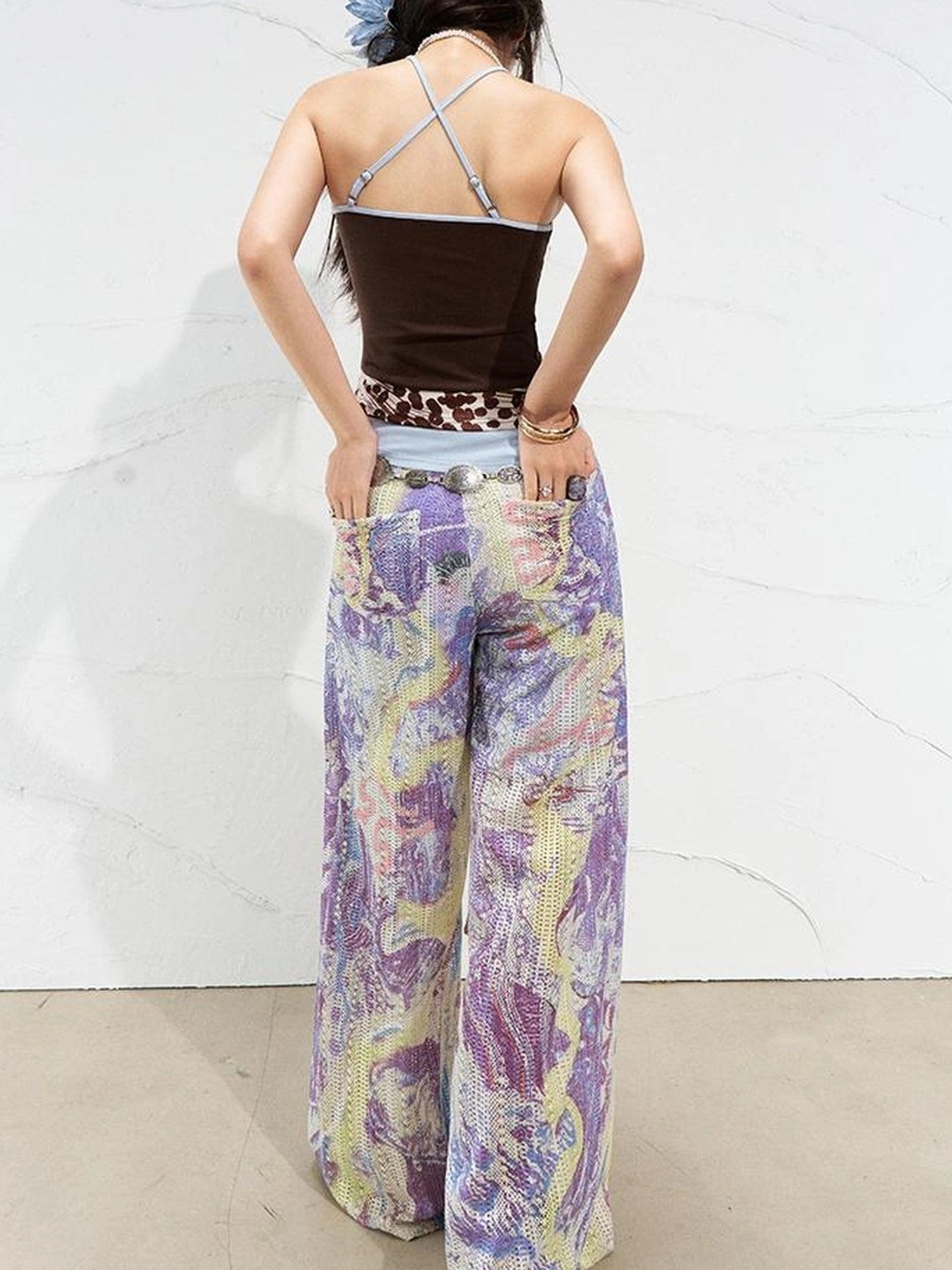 OfAkiva Mystic Forest Sheer Print Wide Leg Pants