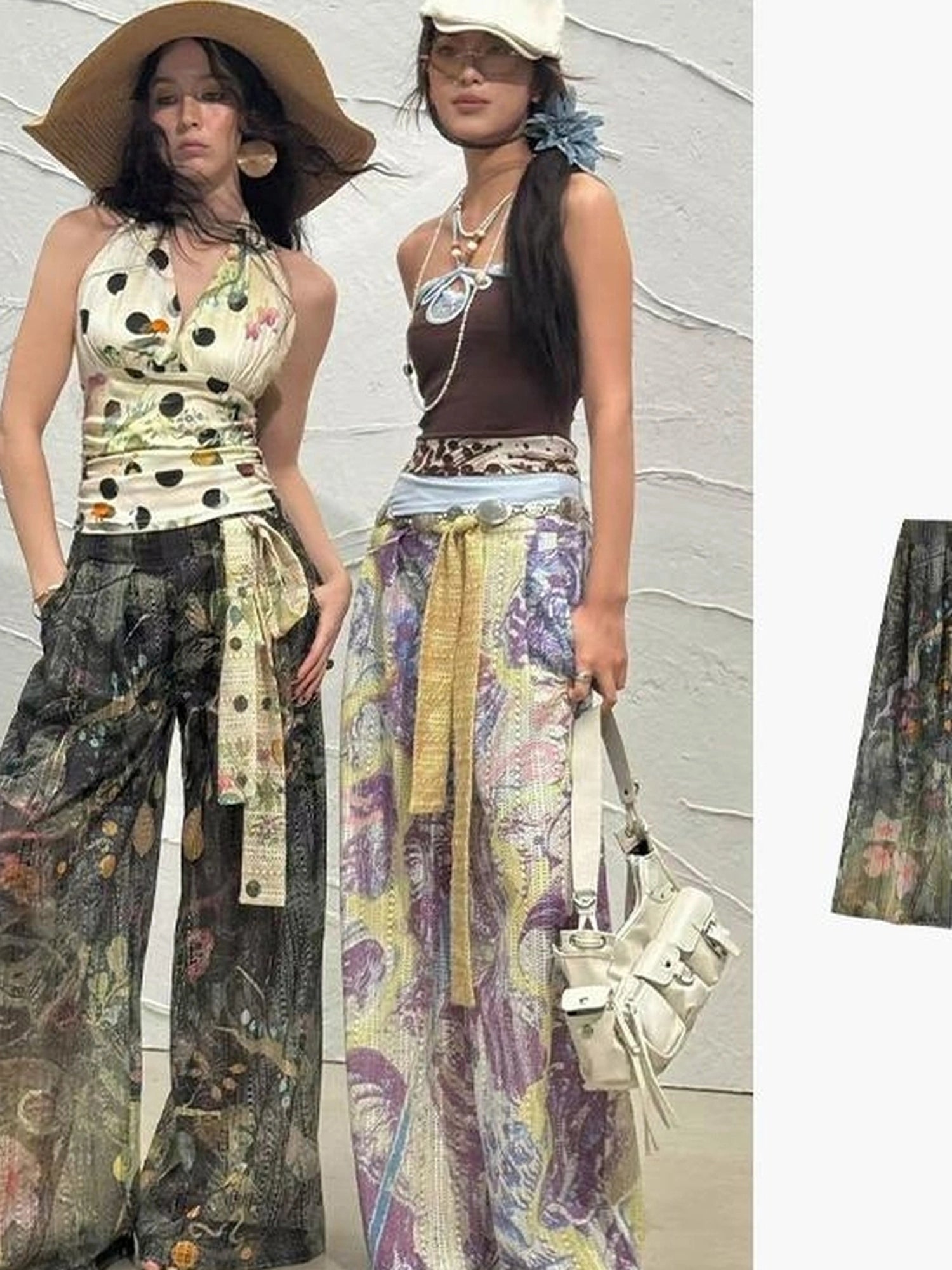 OfAkiva Mystic Forest Sheer Print Wide Leg Pants