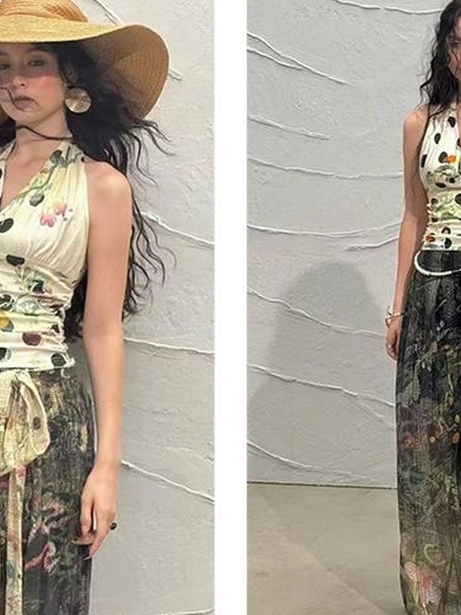 OfAkiva Mystic Forest Sheer Print Wide Leg Pants