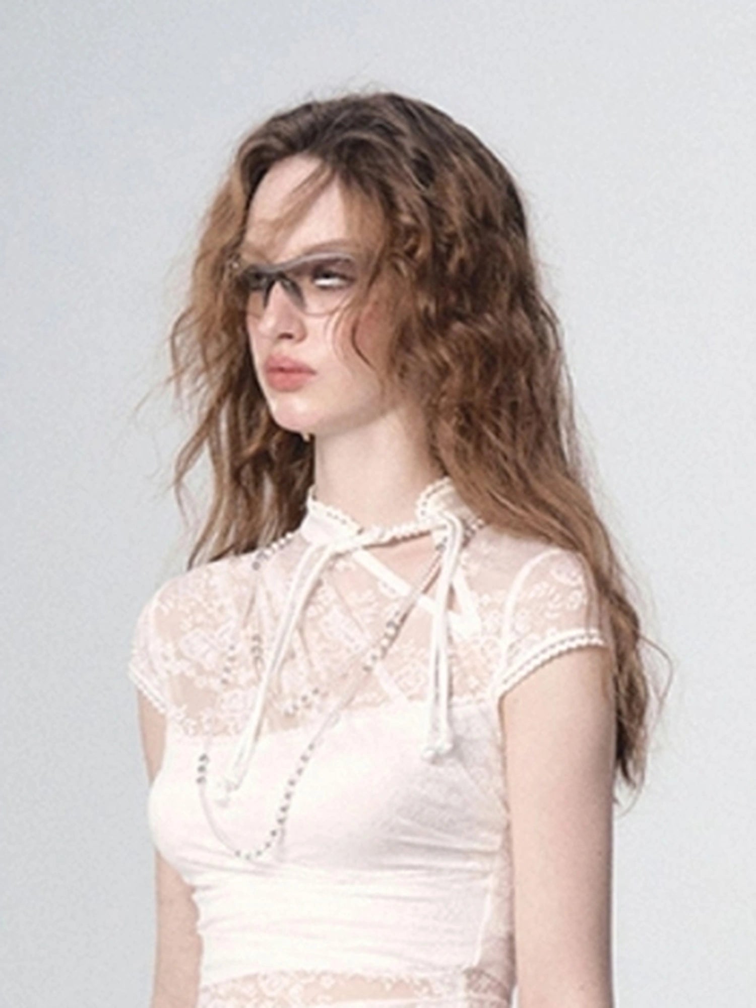 OfAkiva Nirvana Faded Blue Ripped Flared Jeans With Lace Trim