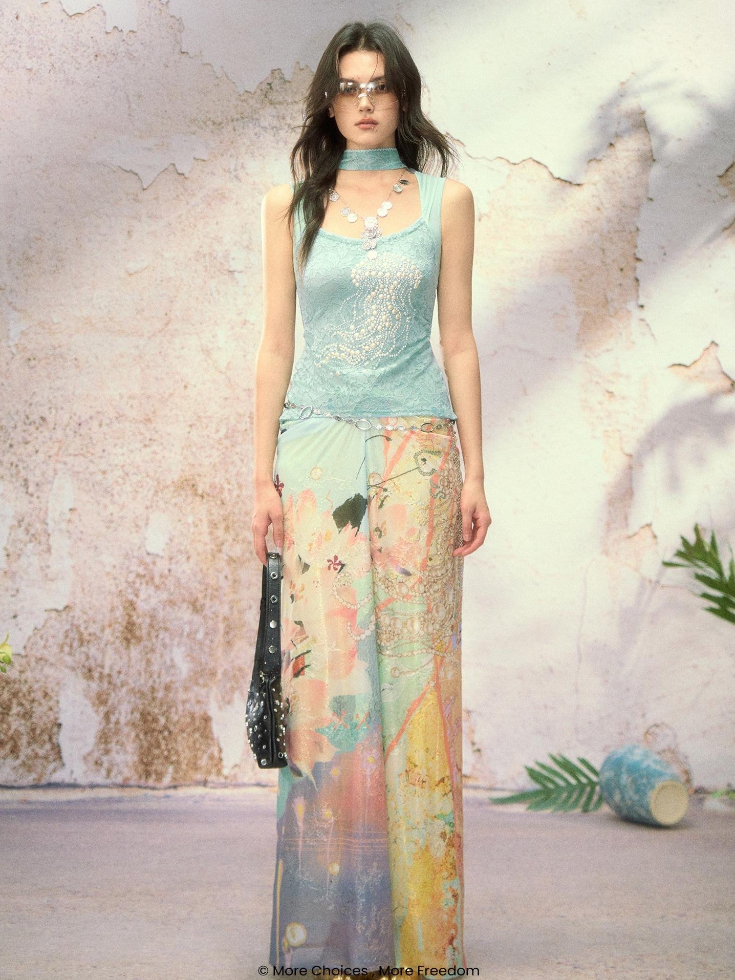 OfAkiva Ocean Treasure Jellyfish Pearl Rhinestone Ruched Straps Women&