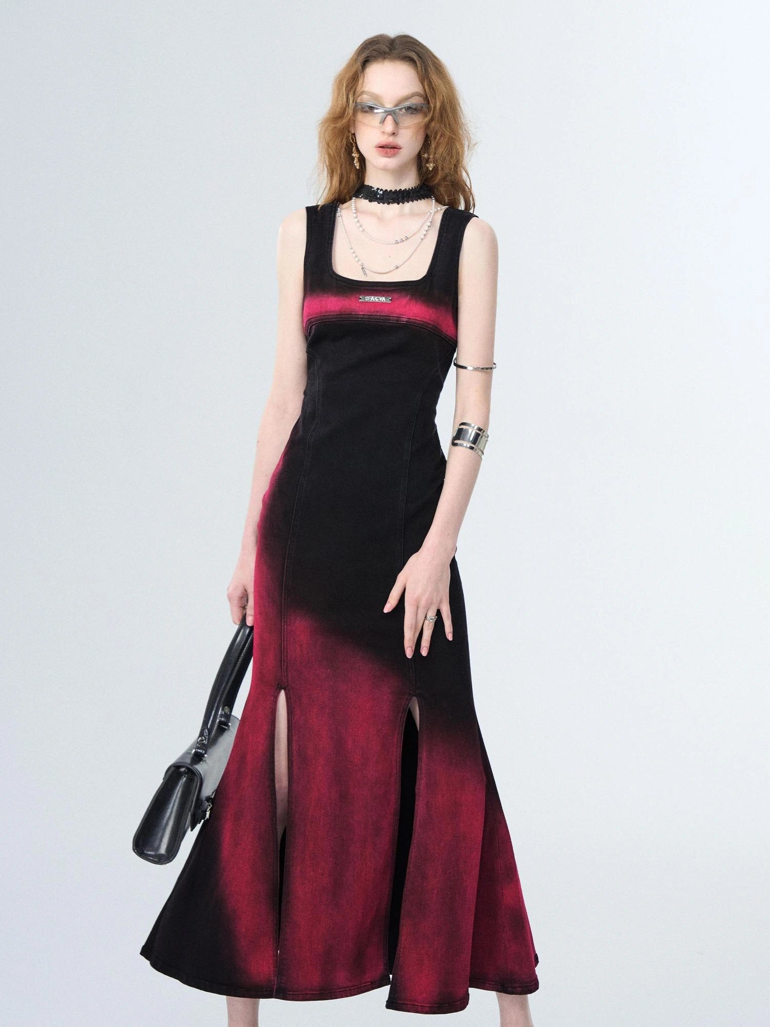 OfAkiva Of Akiva Key Color Faded Spray Dye Denim Maxi Skirt