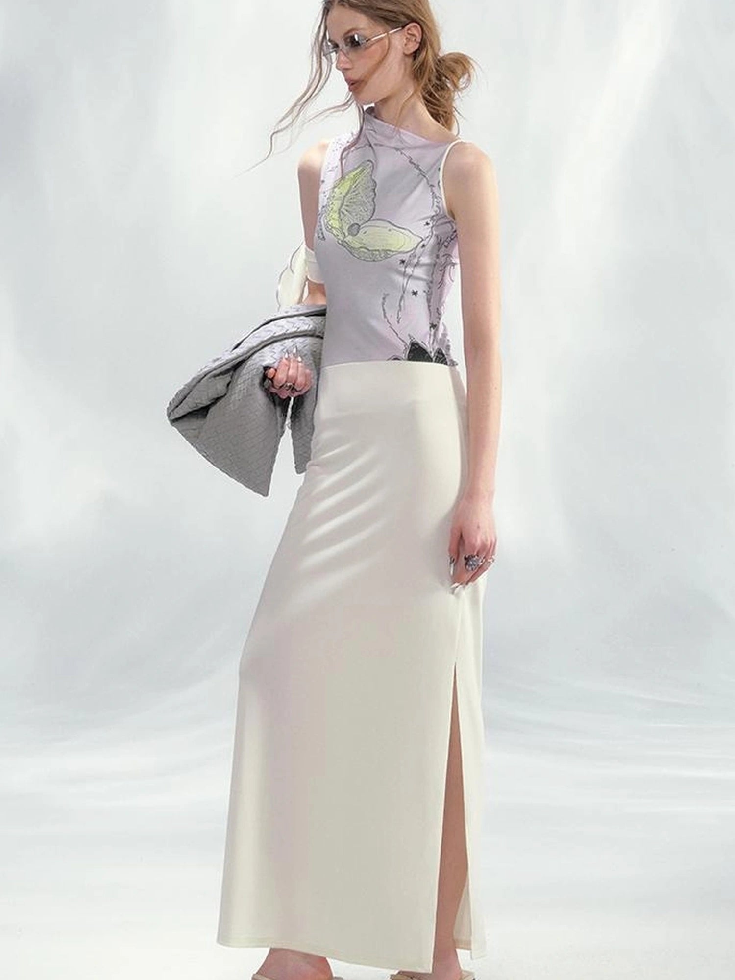 OfAkiva Off Shoulder Asymmetrical Print Dress