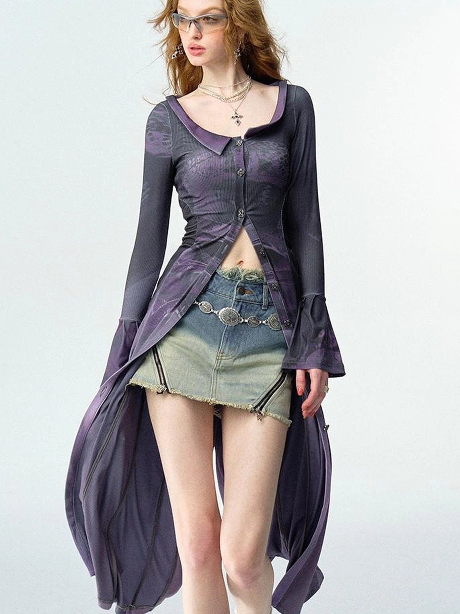 OfAkiva Original Print Slim Fit Shirt With Wide Collar