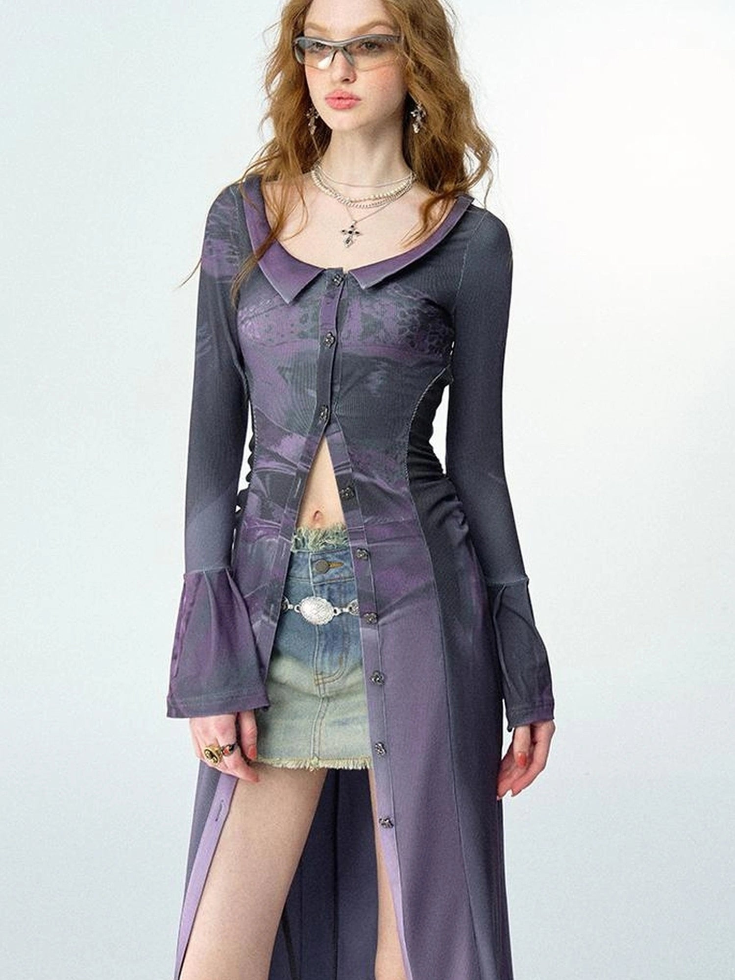 OfAkiva Original Print Slim Fit Shirt With Wide Collar