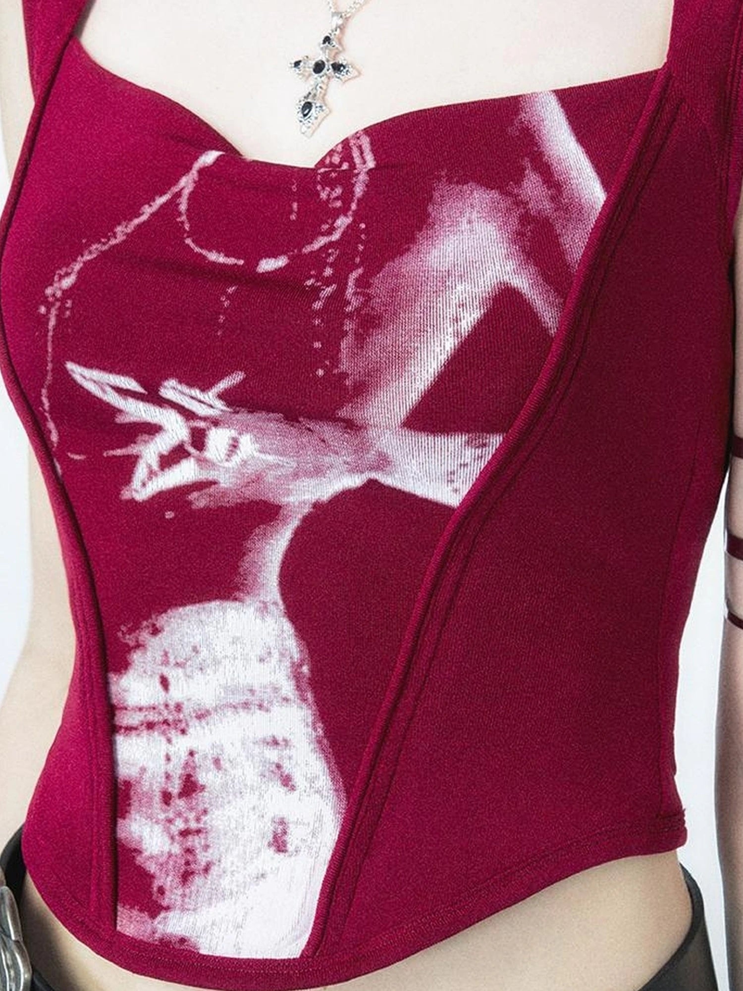 OfAkiva Phantom Butterfly White Silhouette Print Soft Camisole