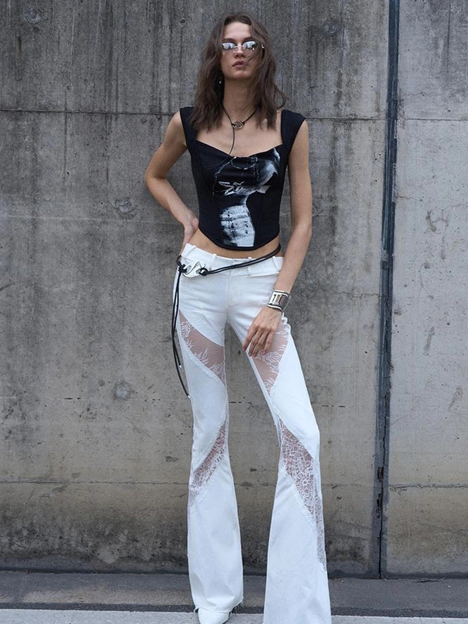 OfAkiva Phantom Butterfly White Silhouette Print Soft Camisole