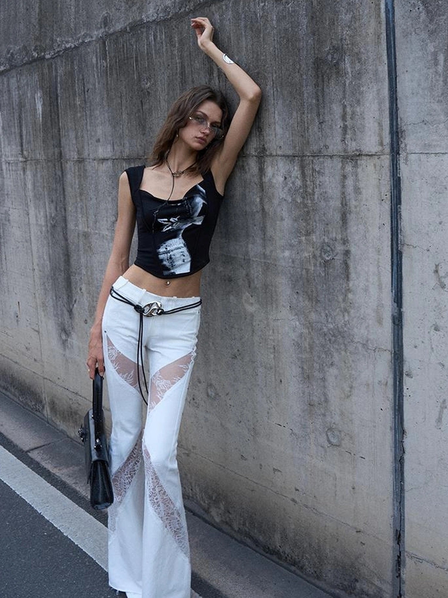 OfAkiva Phantom Butterfly White Silhouette Print Soft Camisole