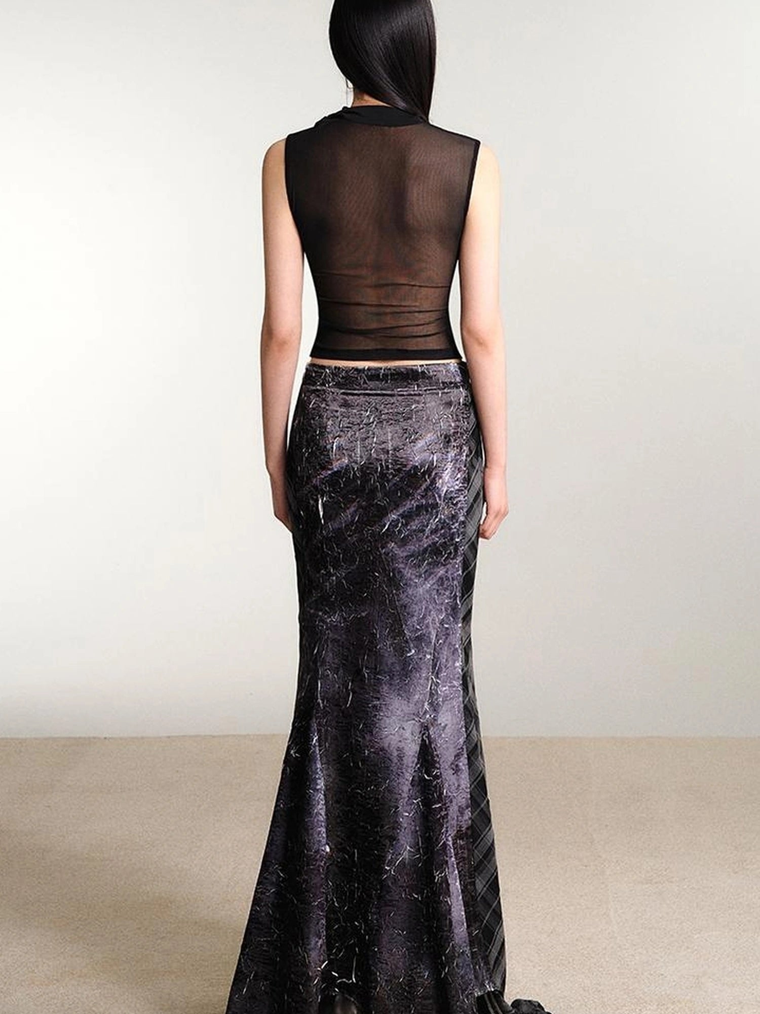 OfAkiva Printed Lace Mesh Stretch Tank