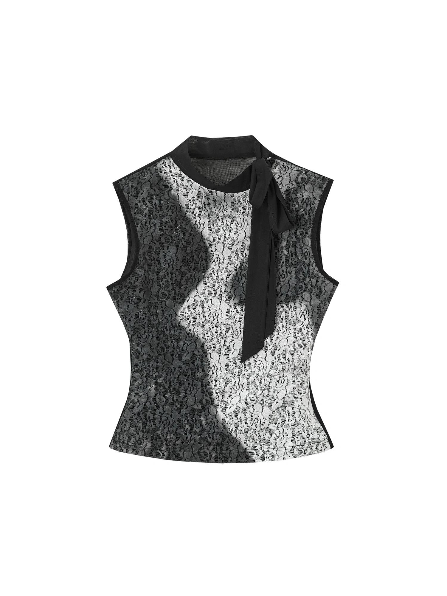 OfAkiva Printed Lace Mesh Stretch Tank