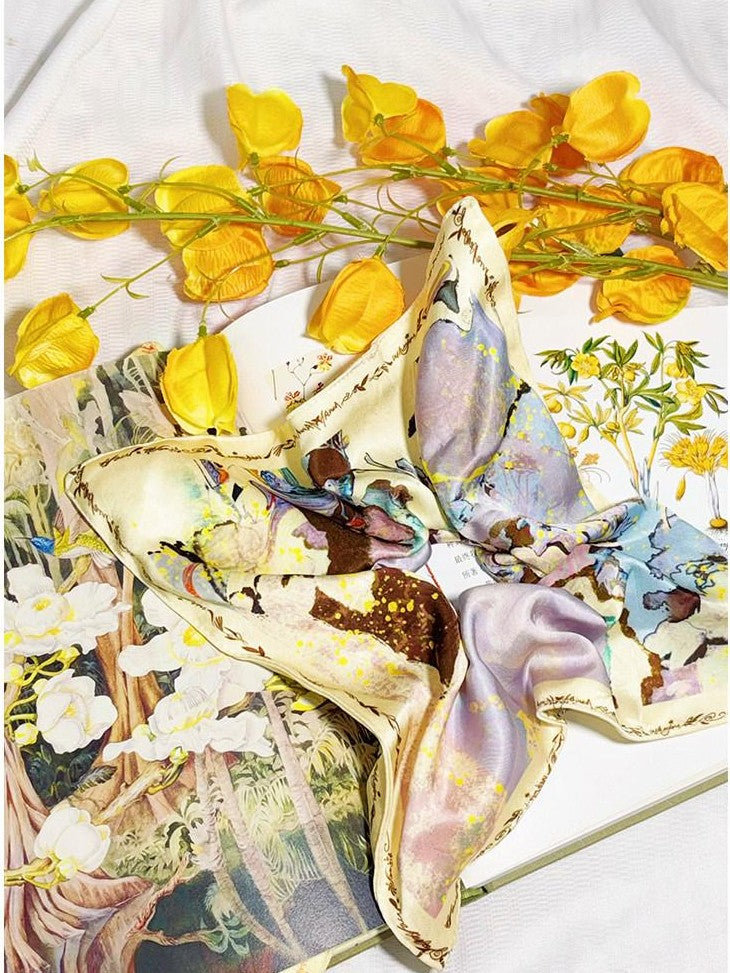OfAkiva Provence Floral Colorblock Print Lace Spliced Square Scarf Women&