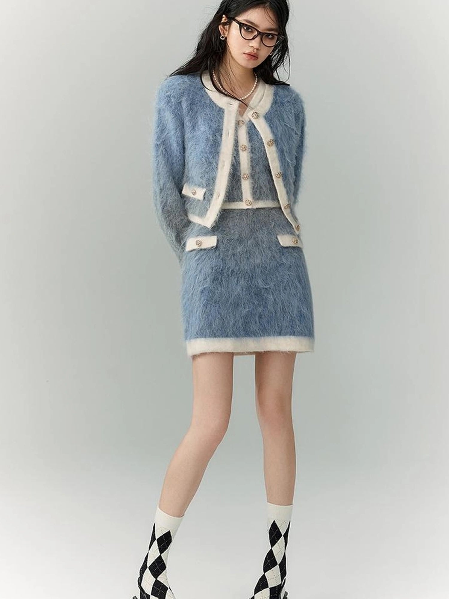 OfAkiva Rebel Gradient Alpaca Knit Set V-neck T-shirt Long Sleeve