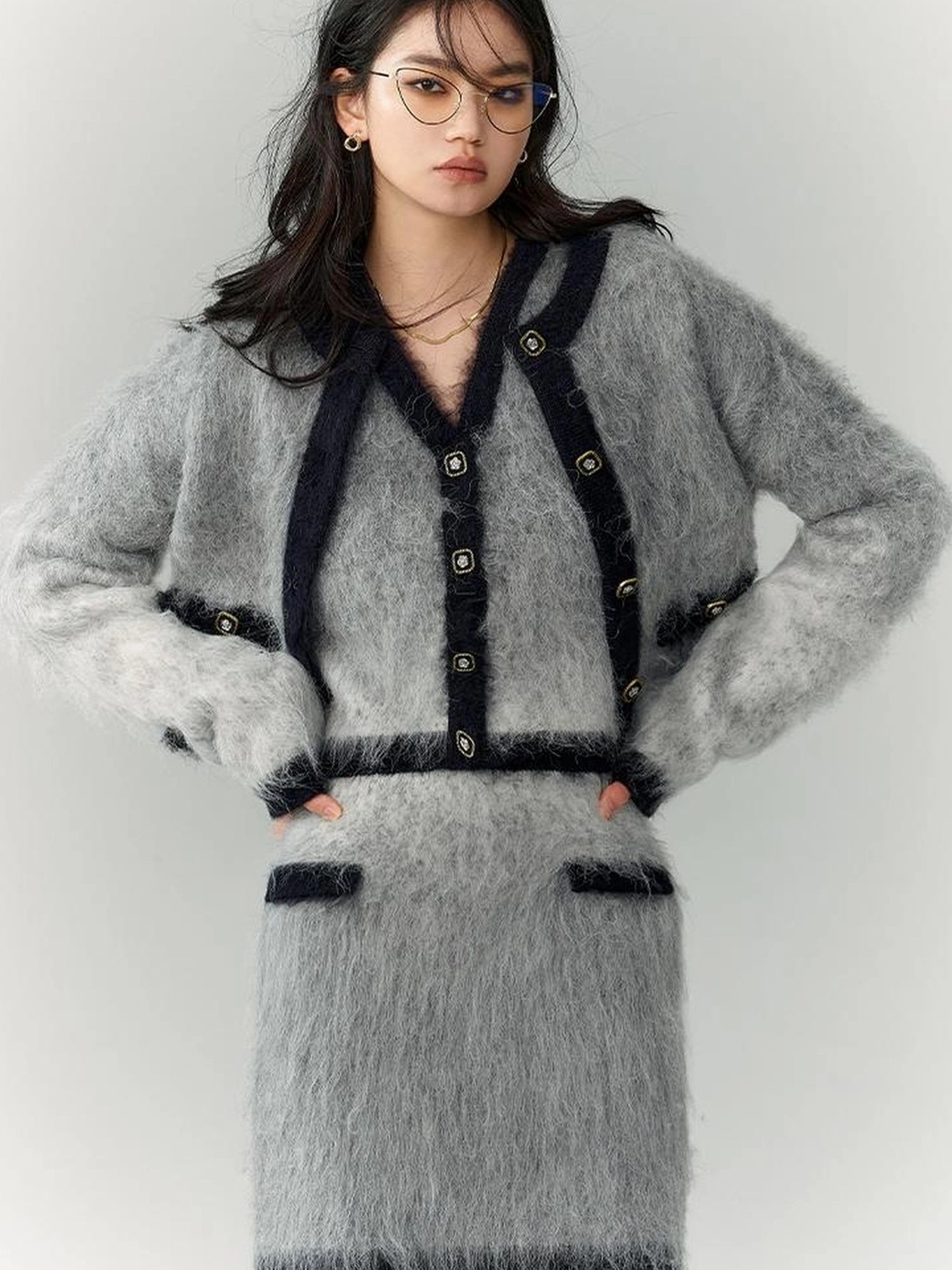 OfAkiva Rebel Gradient Alpaca Knit Set V-neck T-shirt Long Sleeve