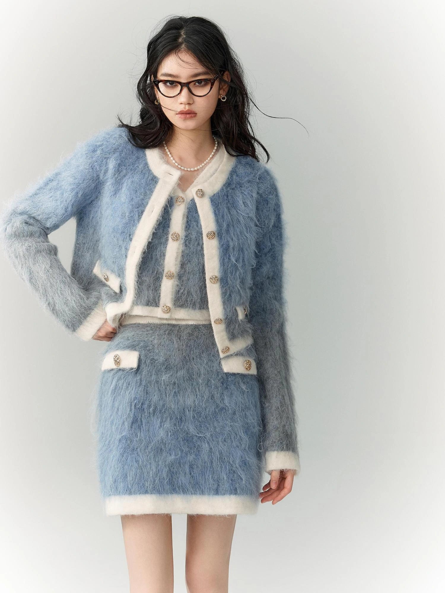 OfAkiva Rebel Gradient Alpaca Knit Set V-neck T-shirt Long Sleeve