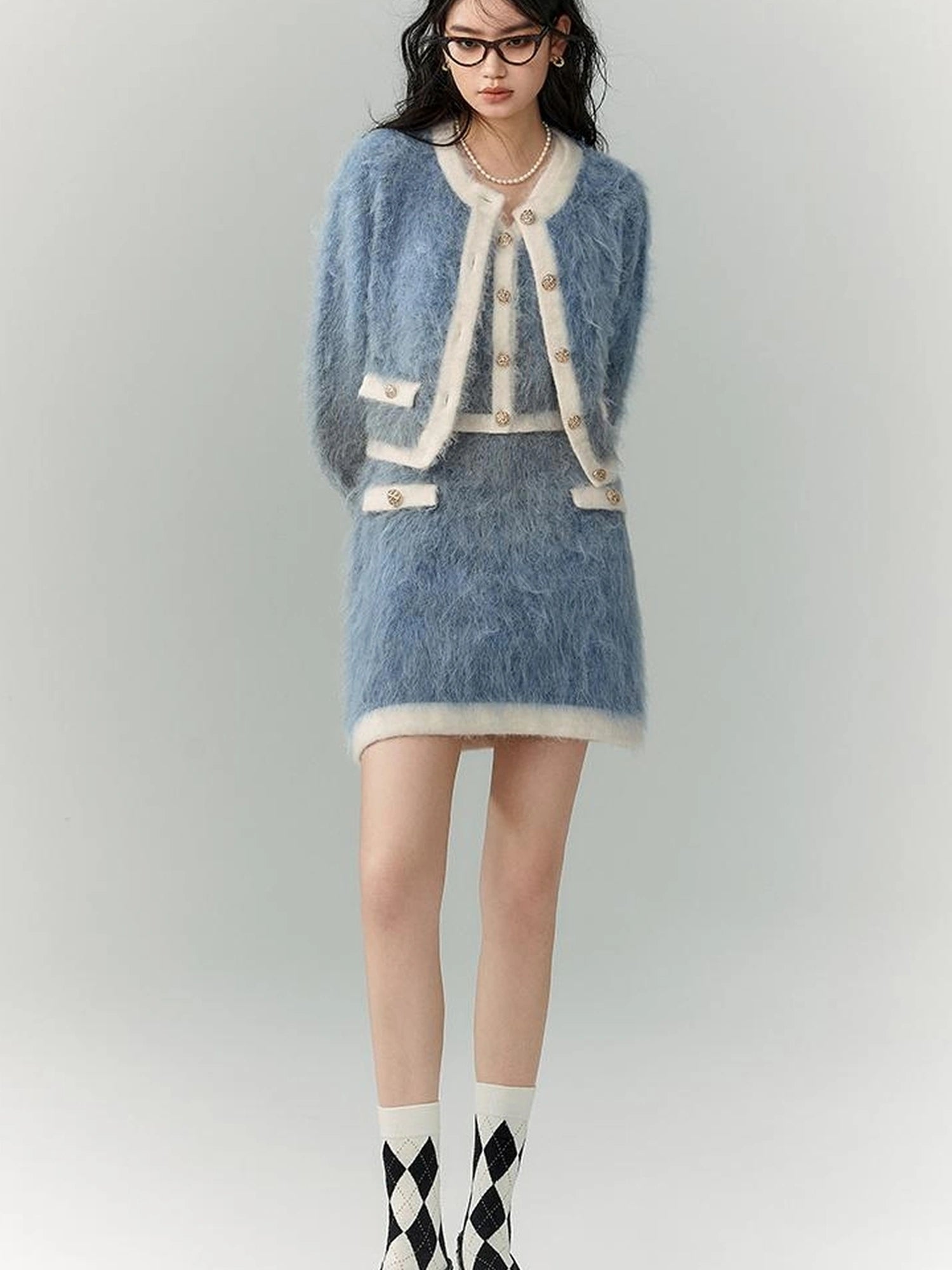 OfAkiva Rebel Gradient Alpaca Knit Set V-neck T-shirt Long Sleeve