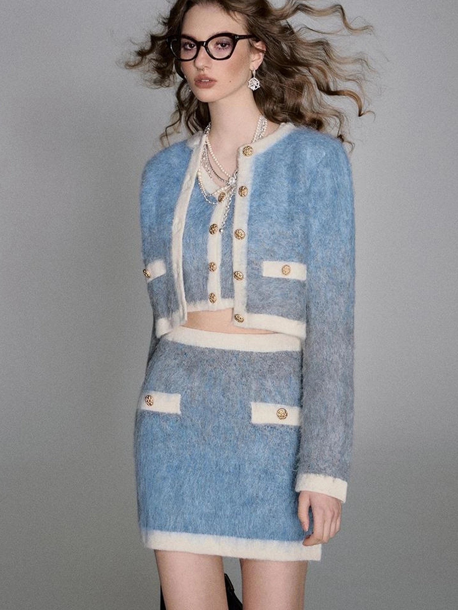 OfAkiva Rebel Gradient Alpaca Knit Set V-neck T-shirt Long Sleeve