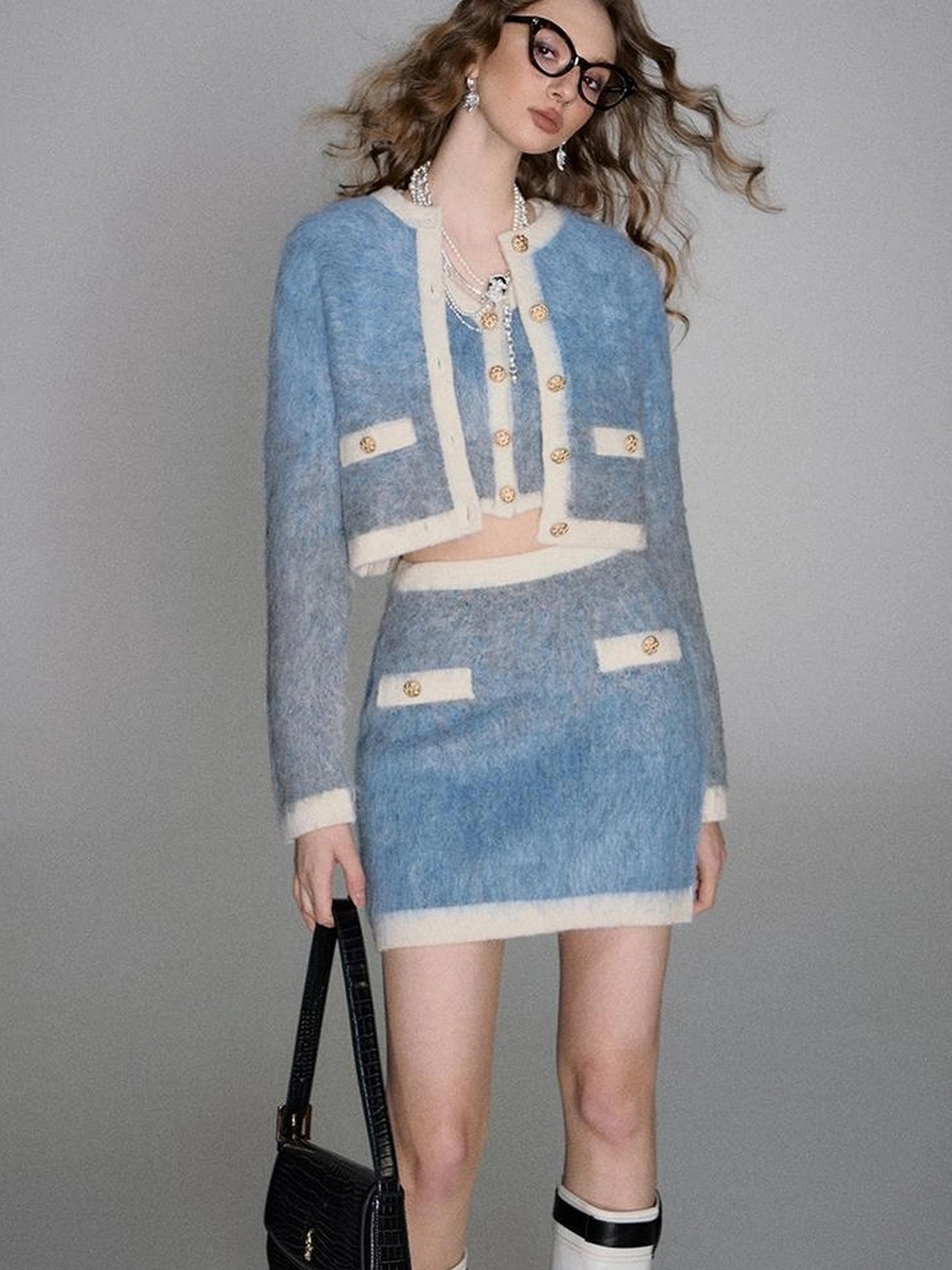 OfAkiva Rebel Gradient Alpaca Knit Set V-neck T-shirt Long Sleeve