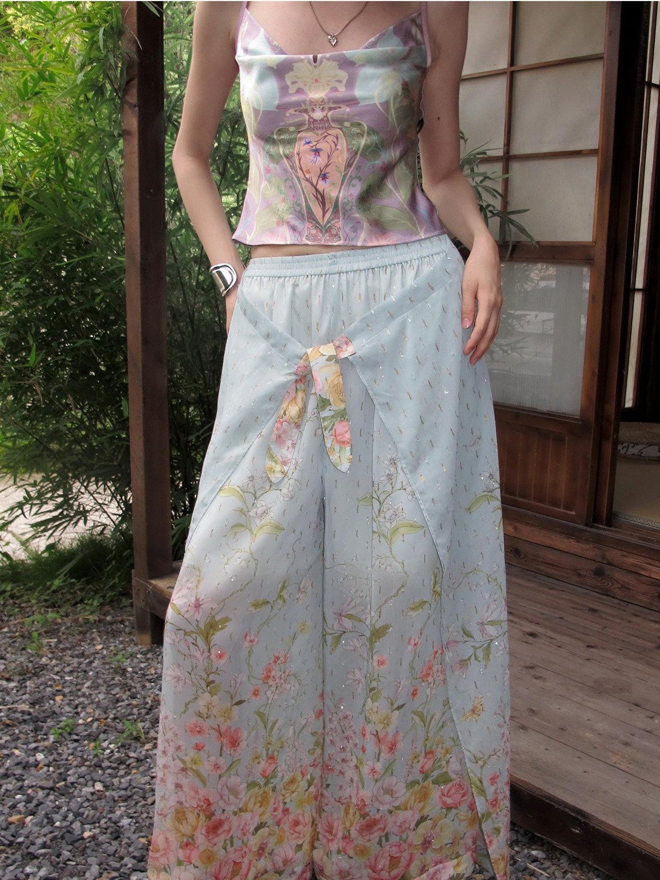 OfAkiva Relaxed Resort Printed Slit High Waist Women&