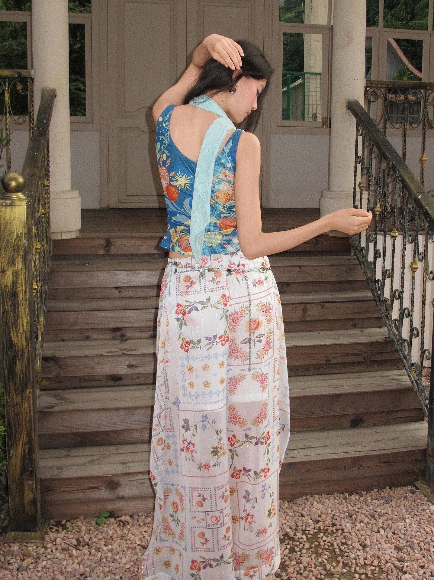 OfAkiva Relaxed Resort Printed Slit High Waist Women&