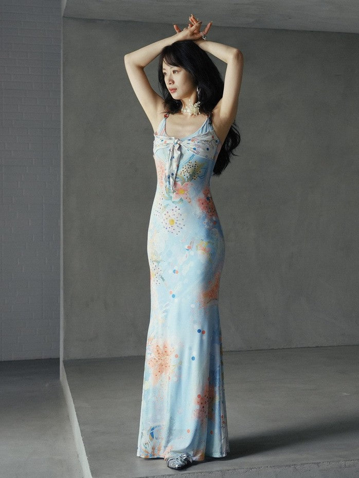 OfAkiva Resort Floral Print V-neck Tie High Waist Women&