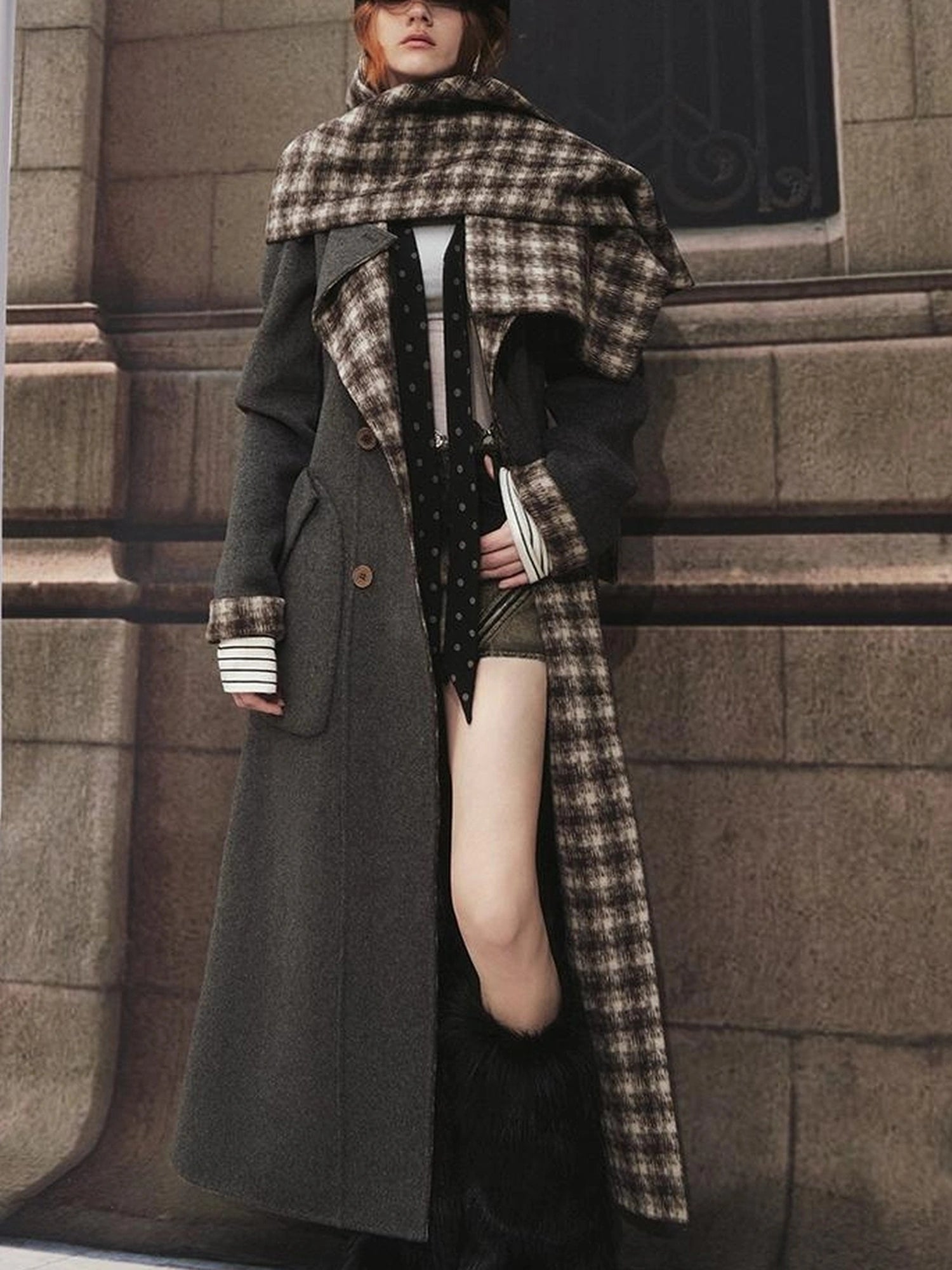 OfAkiva Reversible Manchester Tweed Long Coat