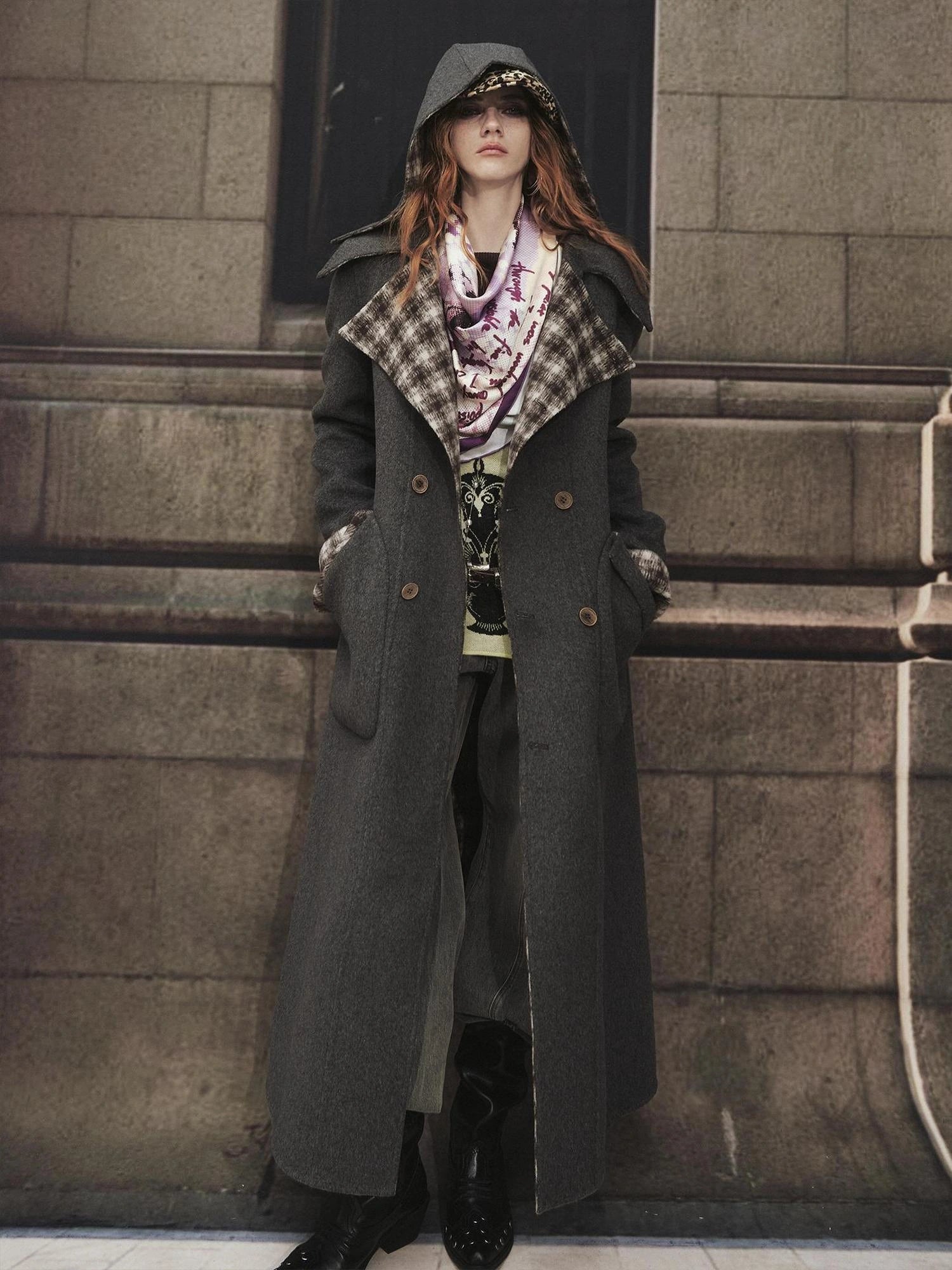 OfAkiva Reversible Manchester Tweed Long Coat