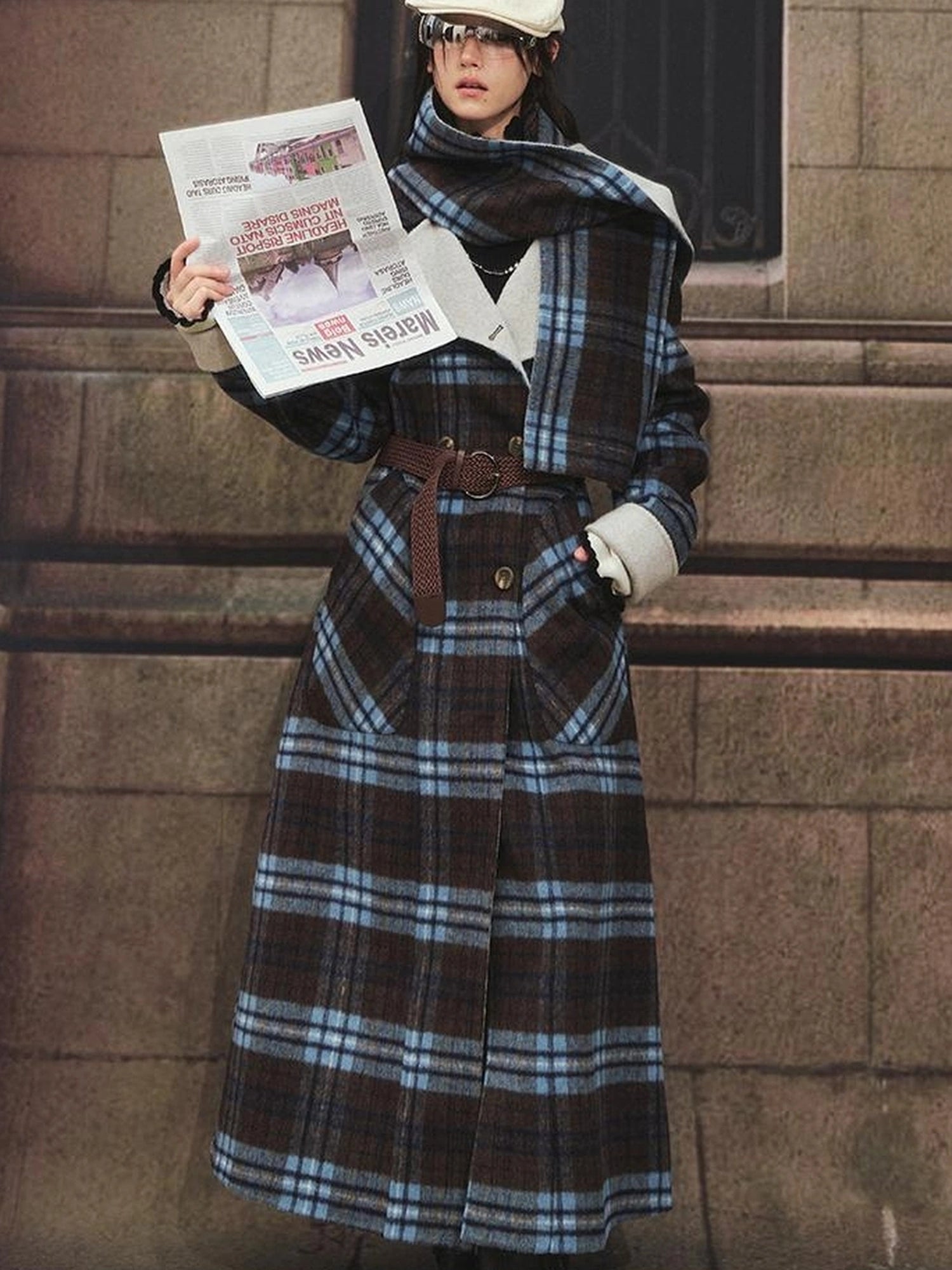 OfAkiva Reversible Manchester Tweed Long Coat