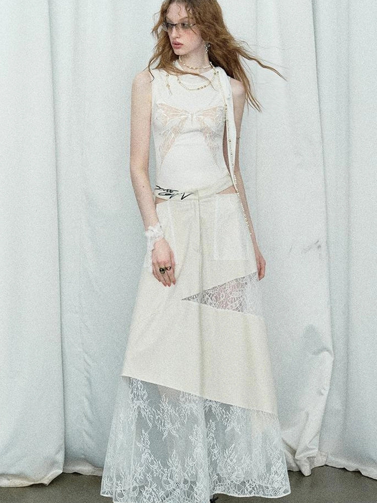 OfAkiva Roaming Dancer Butterfly Lace Applique Layered Vest