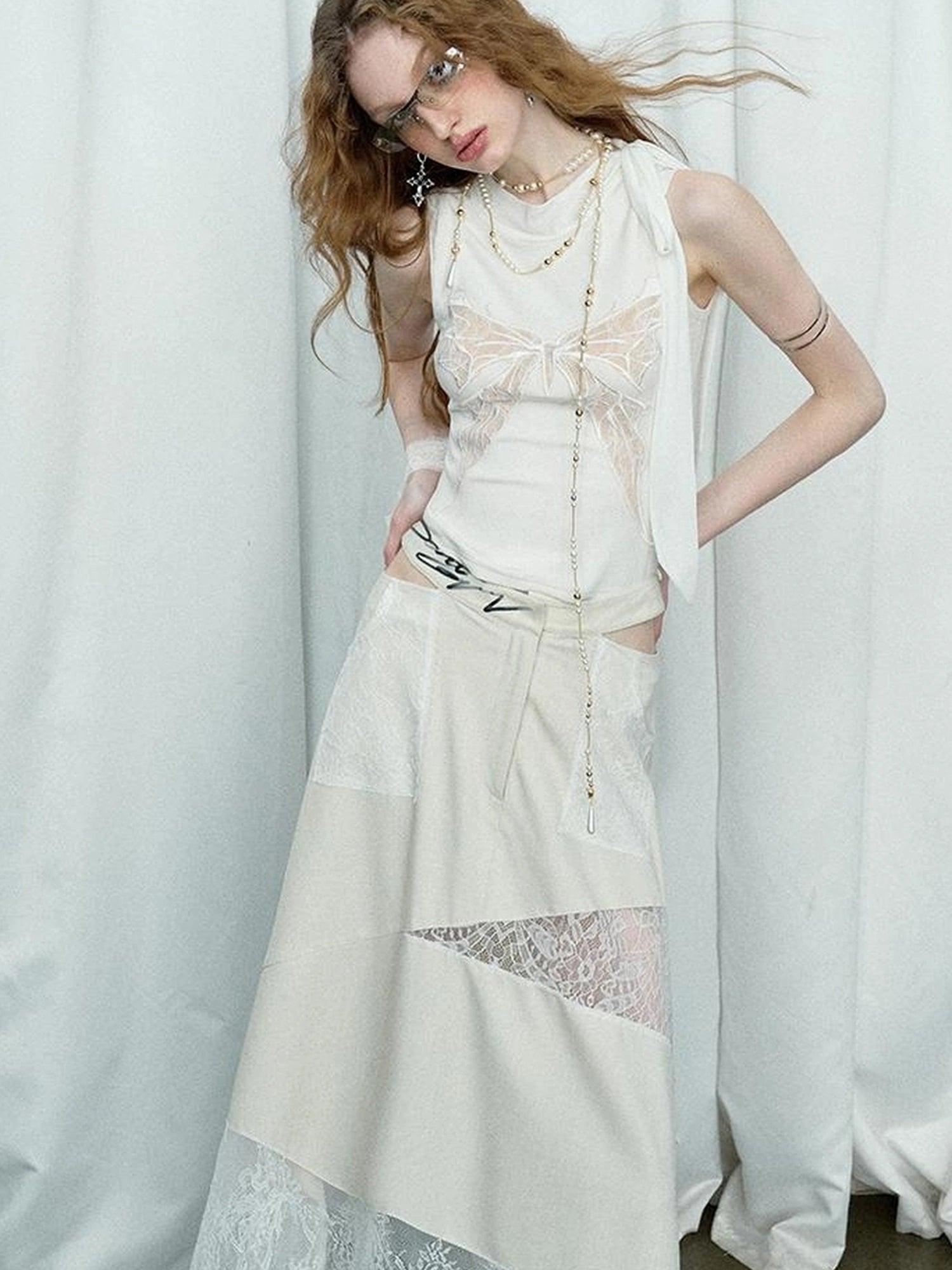 OfAkiva Roaming Dancer Butterfly Lace Applique Layered Vest