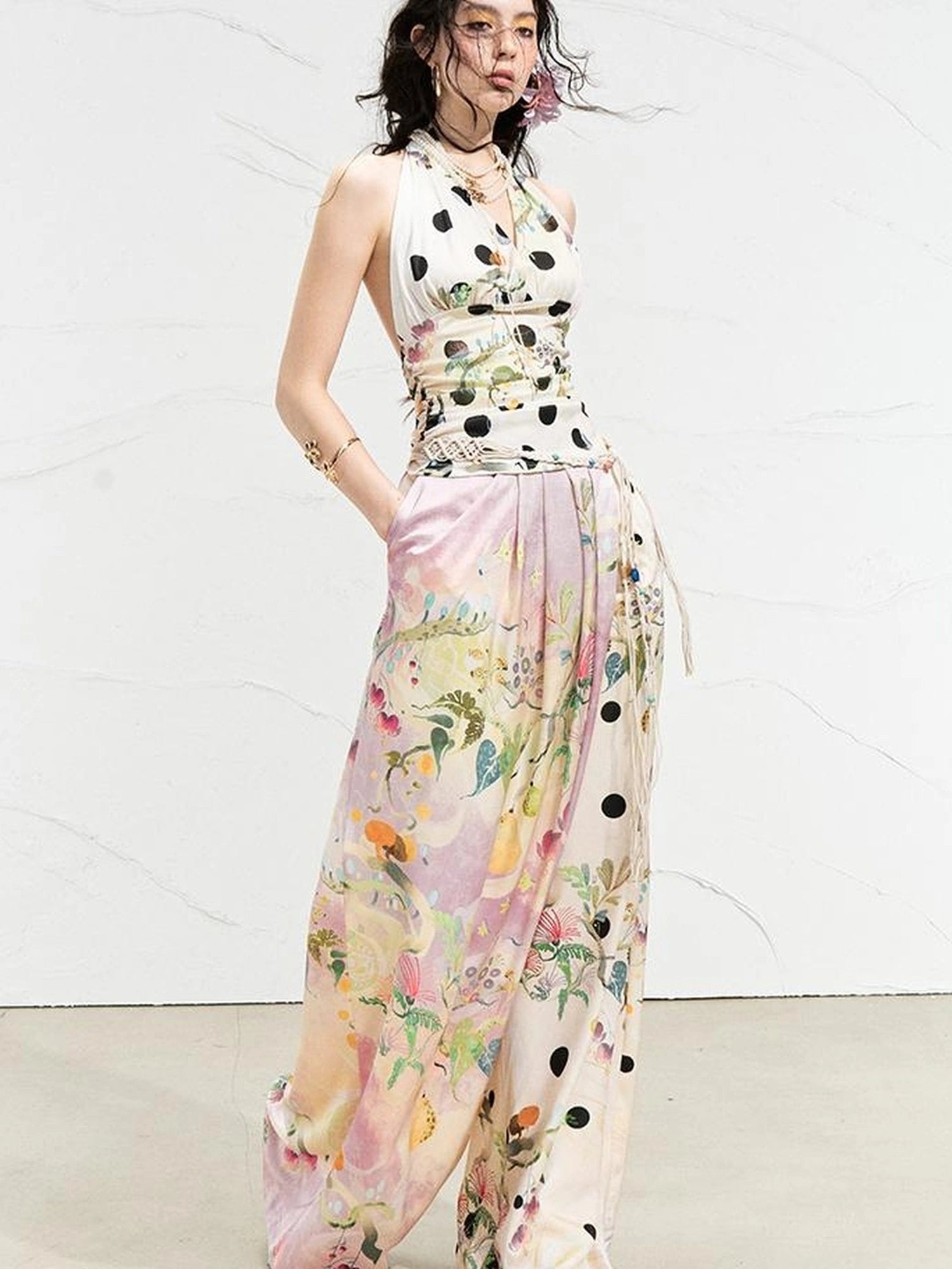 OfAkiva Roman Pleat Drape Wide Leg Trousers In Classical Aesthetic