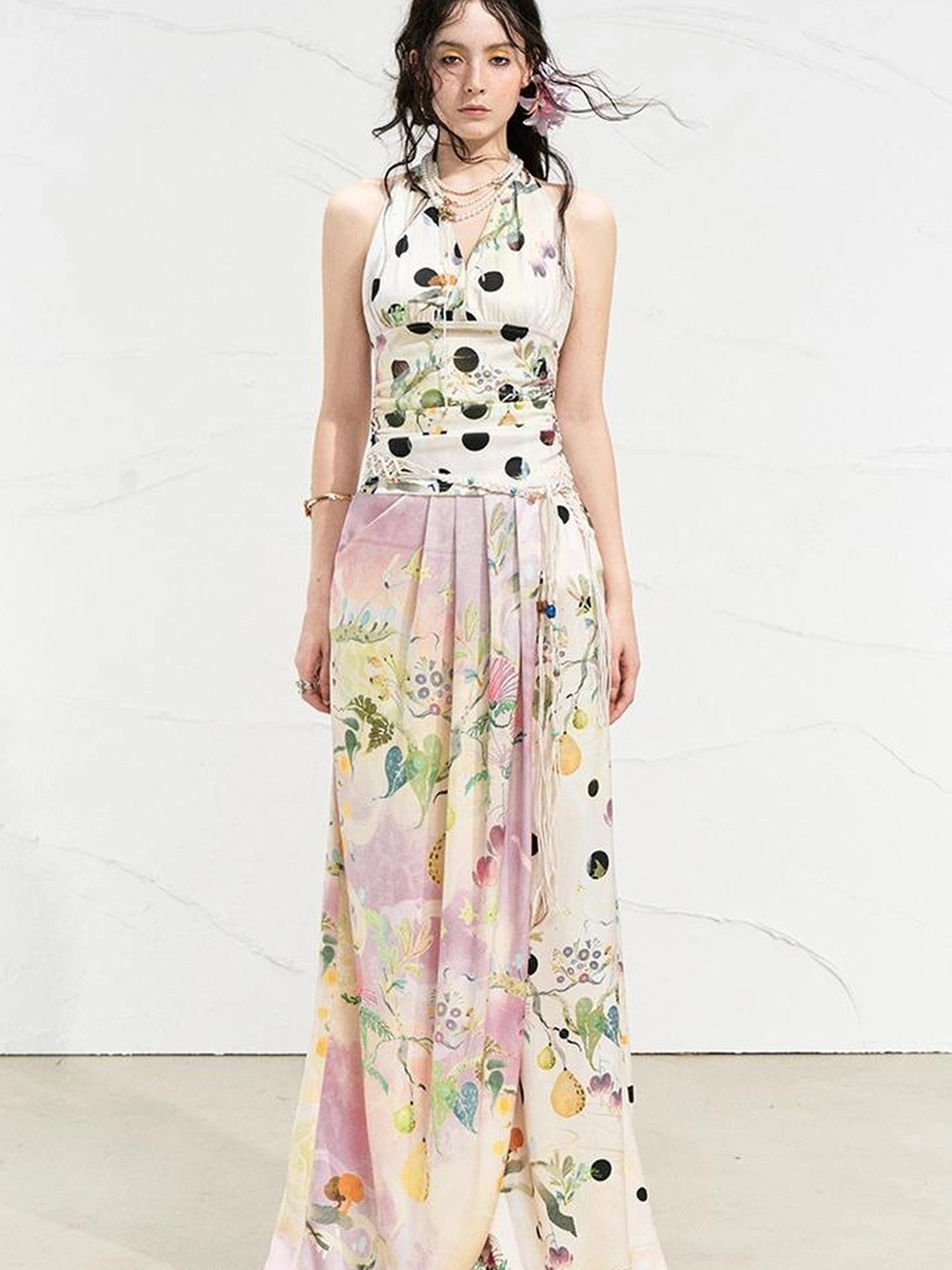 OfAkiva Roman Pleat Drape Wide Leg Trousers In Classical Aesthetic