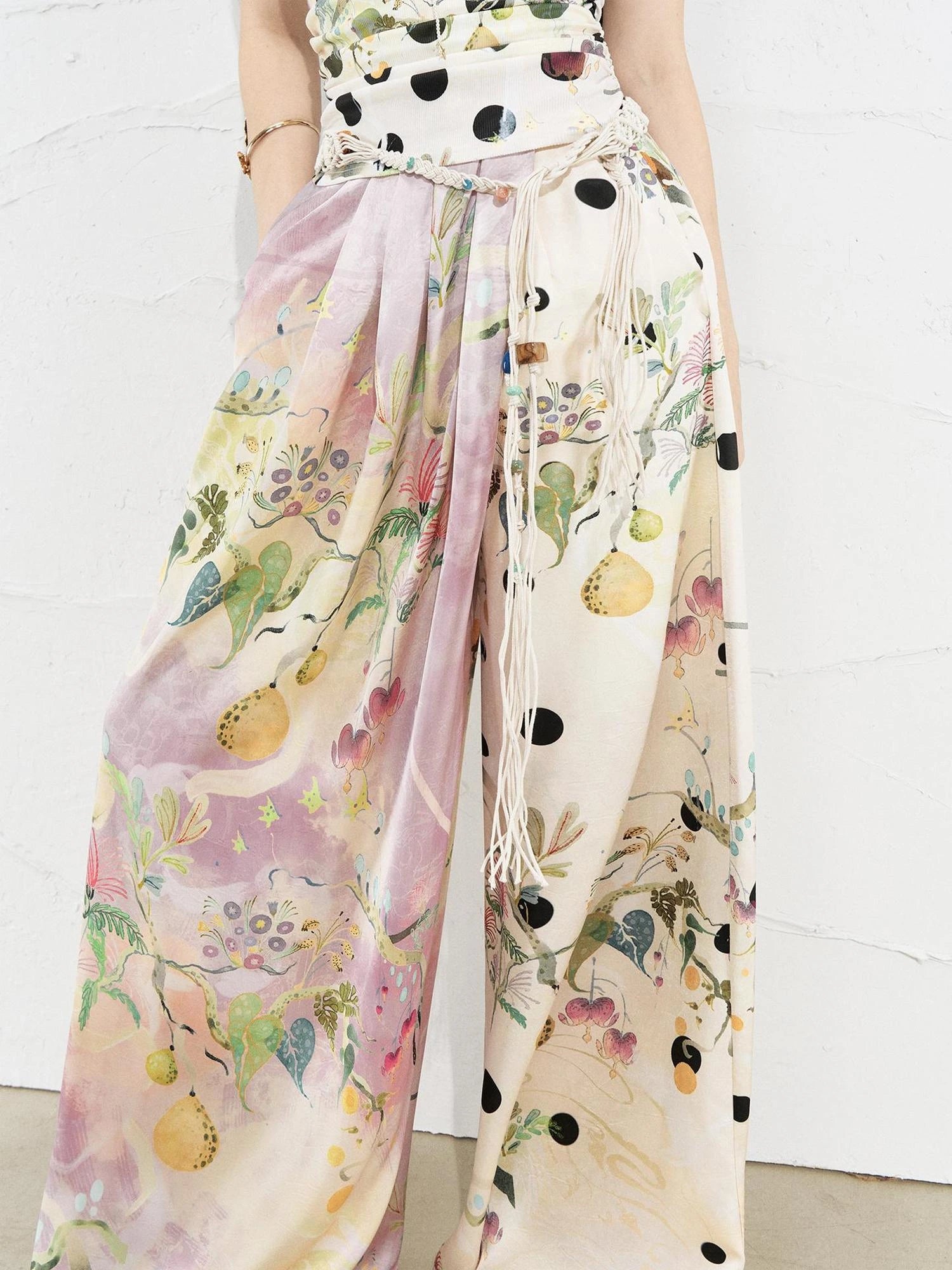 OfAkiva Roman Pleat Drape Wide Leg Trousers In Classical Aesthetic