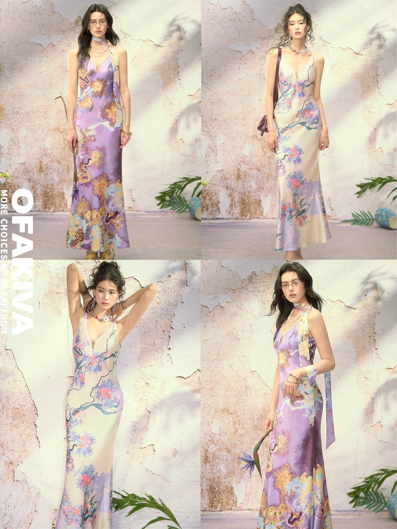 OfAkiva Satin Shan Hai Jing Print Fishtail Women&