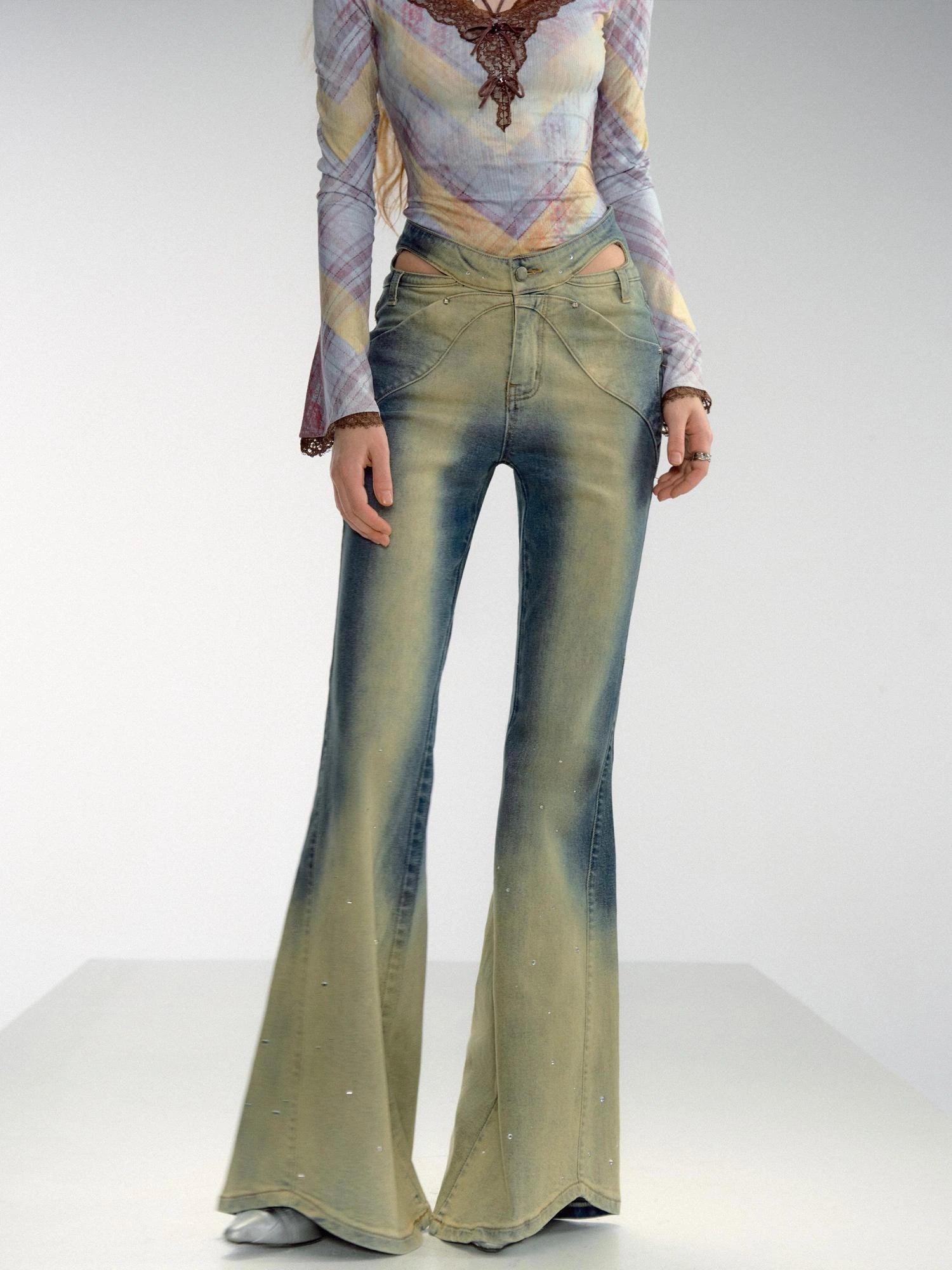 OfAkiva Skeleton Embroidered Washed Jeans With Studs