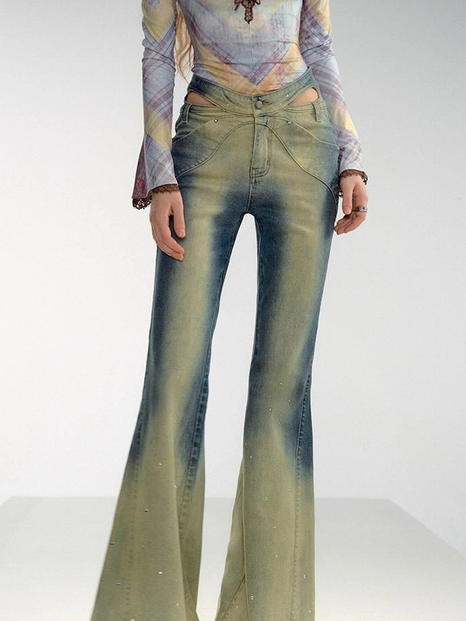 OfAkiva Skeleton Embroidered Washed Jeans With Studs