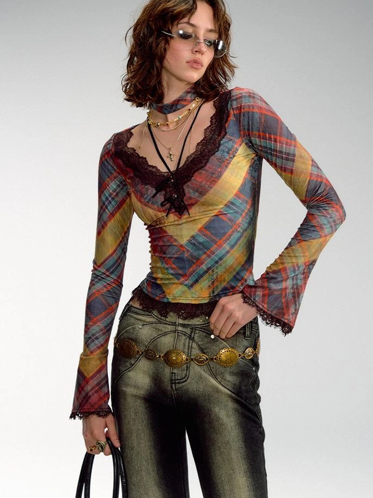 OfAkiva Skeleton Embroidered Washed Jeans With Studs