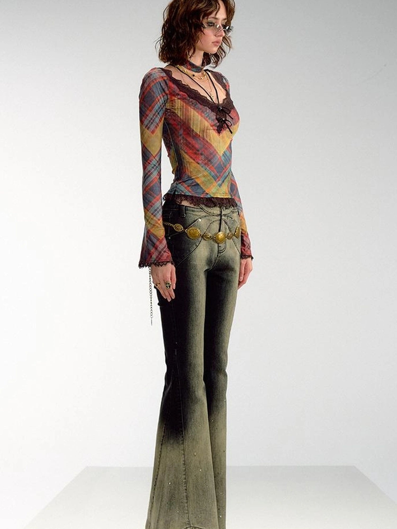 OfAkiva Skeleton Embroidered Washed Jeans With Studs